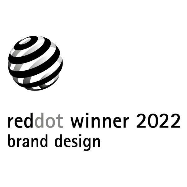 Logo des Red Dot Winner 2022 für Brand Design auf transparentem Hintergrund