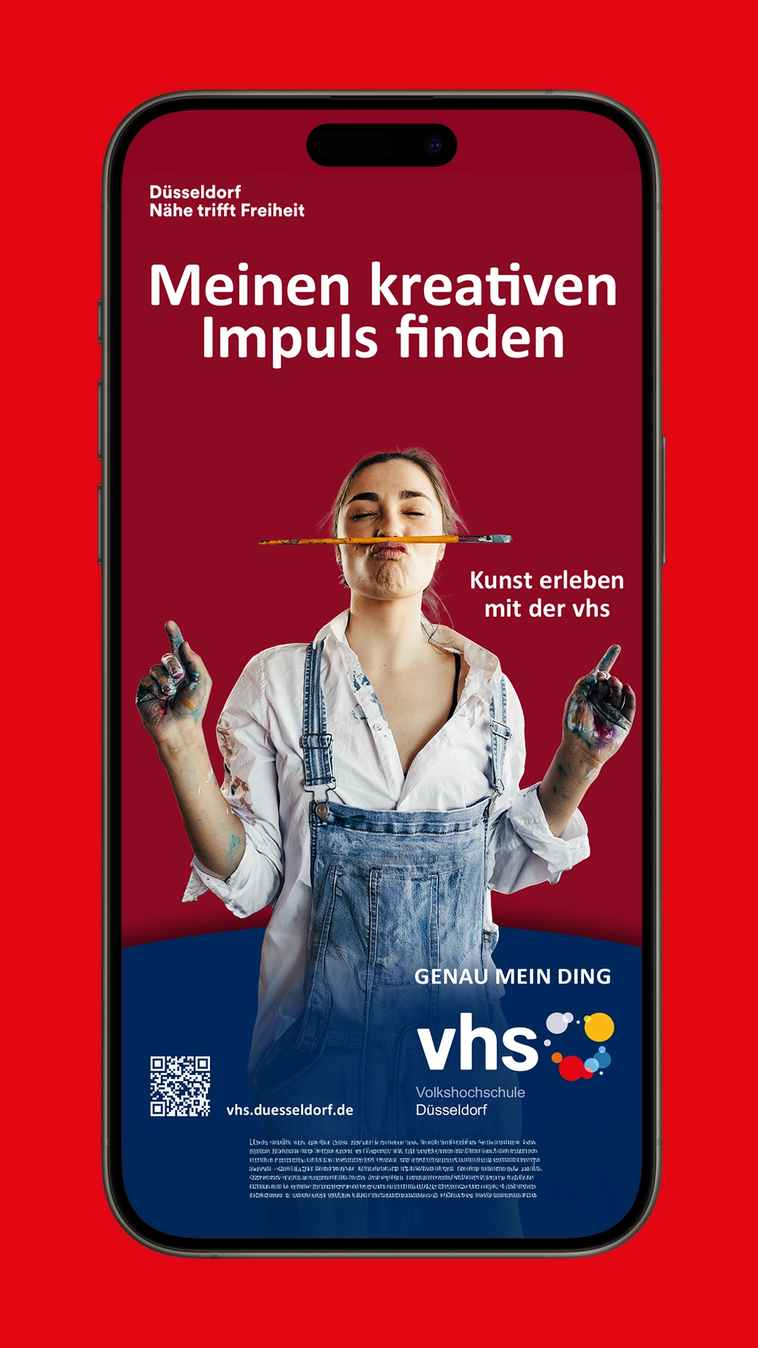 Kampagnenmotiv für das Thema Kunst erleben für die Volkshochschule Düsseldorf entwickelt von R211-Agentur mit Kampagne "vhs – genau mein Ding"