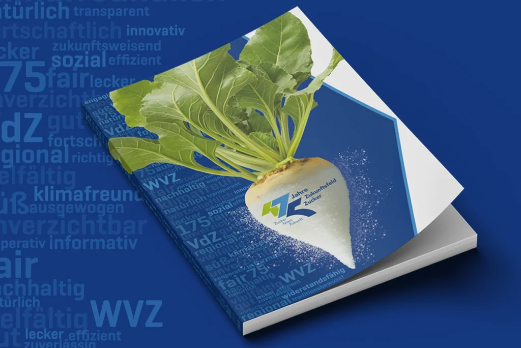 Ansicht der Jubiläumspublikation der Titelseite für den Verband Wirtschaftliche Vereinigung Zucker e. V.